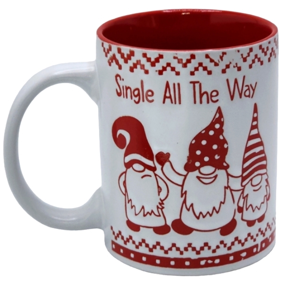 M&M's Single All The Way Gnomes Christmas Engraved Ceramic Coffee Mug 16oz Red‎